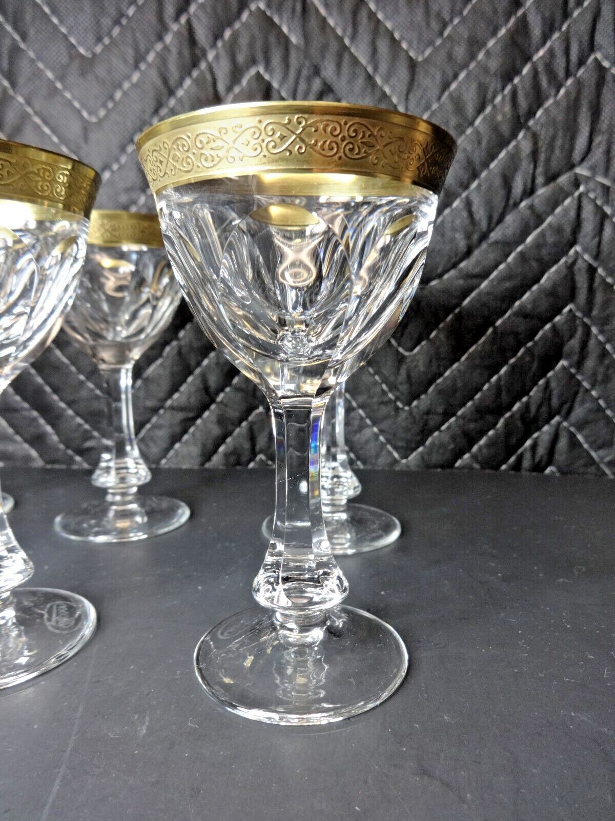 6 Moser Gold Gilt Encrusted Glass Wine Goblets in Lady Hamilton c. 1934