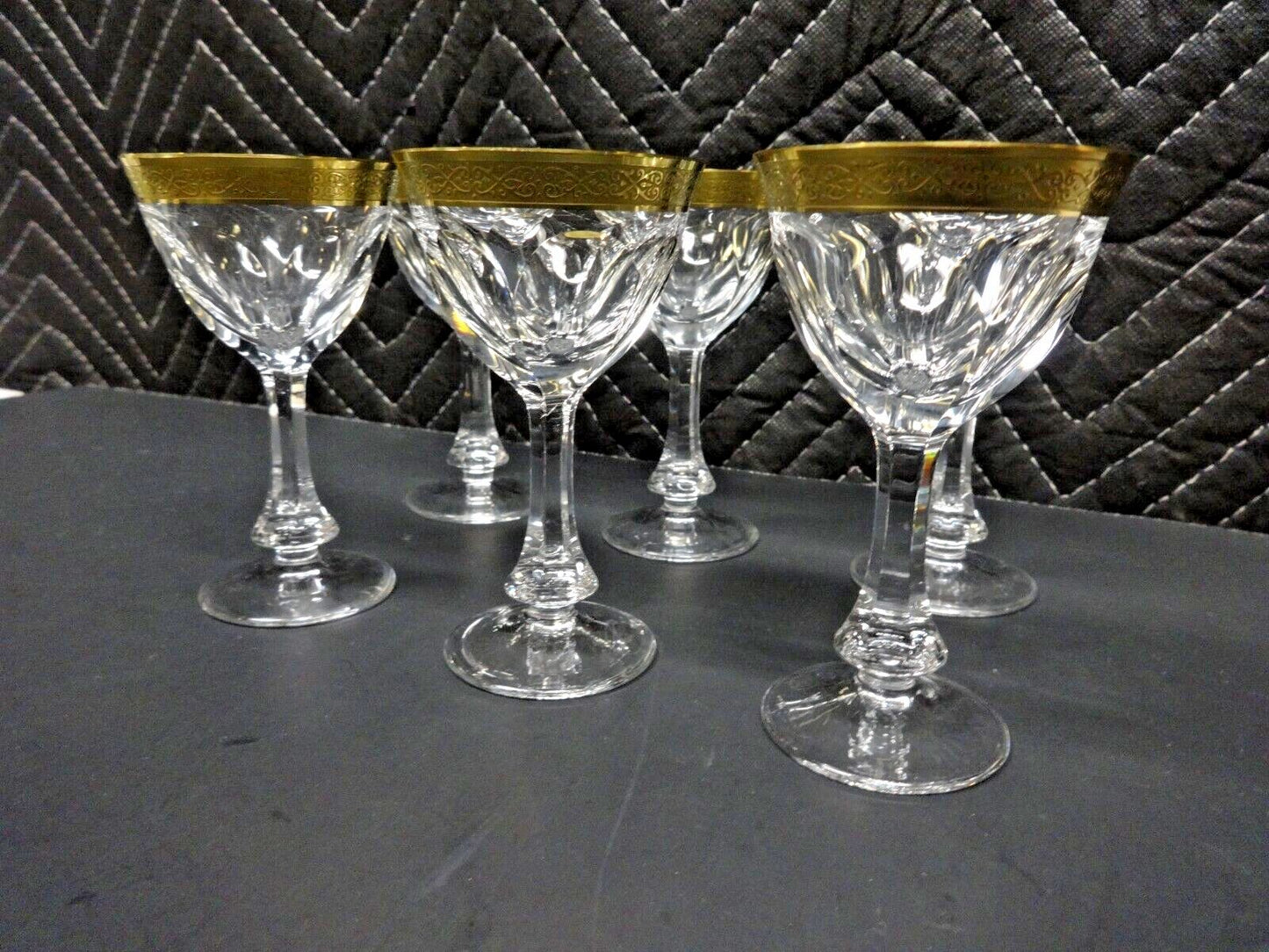 6 Moser Gold Gilt Encrusted Glass Wine Goblets in Lady Hamilton c. 1934