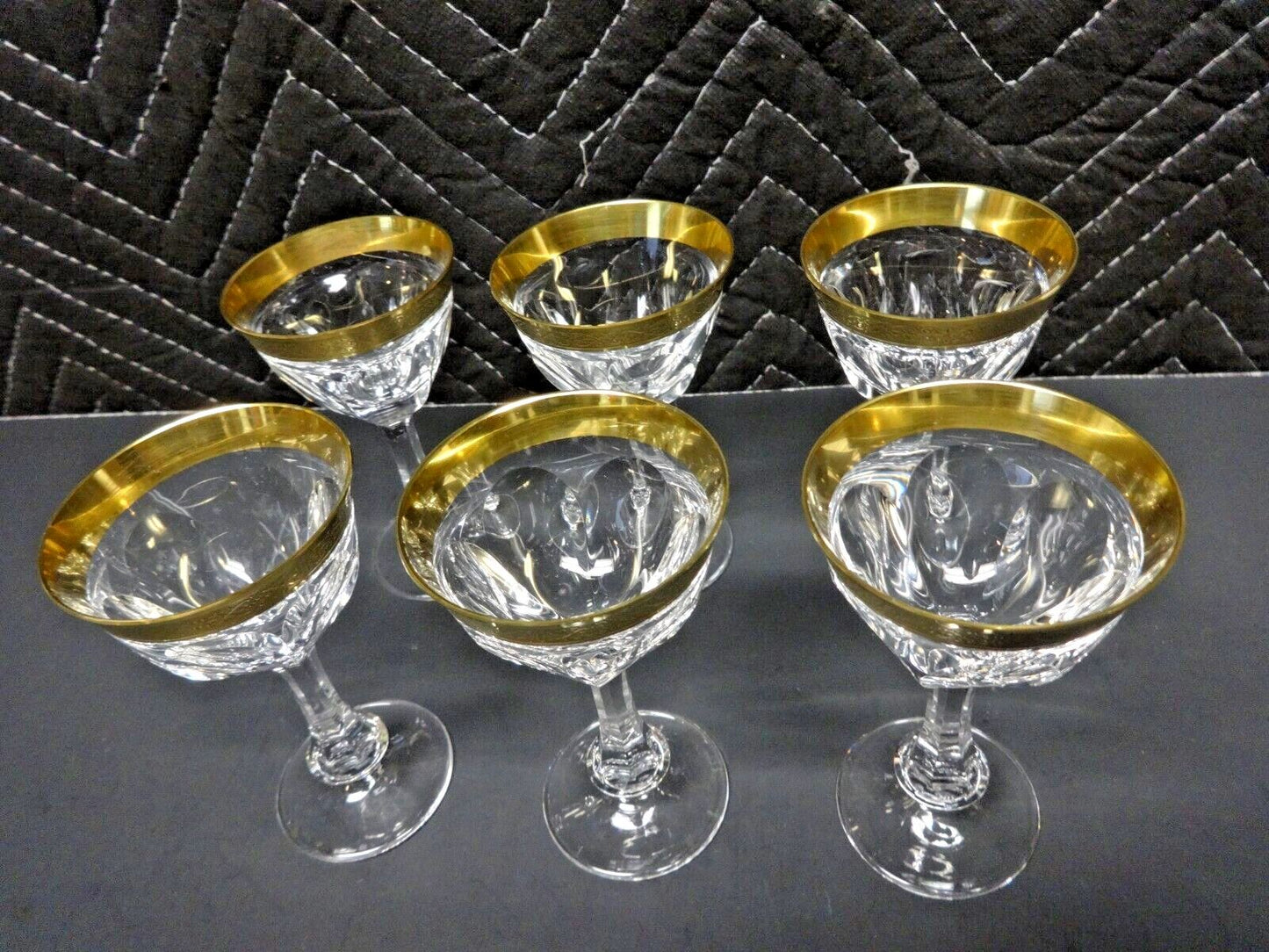 6 Moser Gold Gilt Encrusted Glass Wine Goblets in Lady Hamilton c. 1934