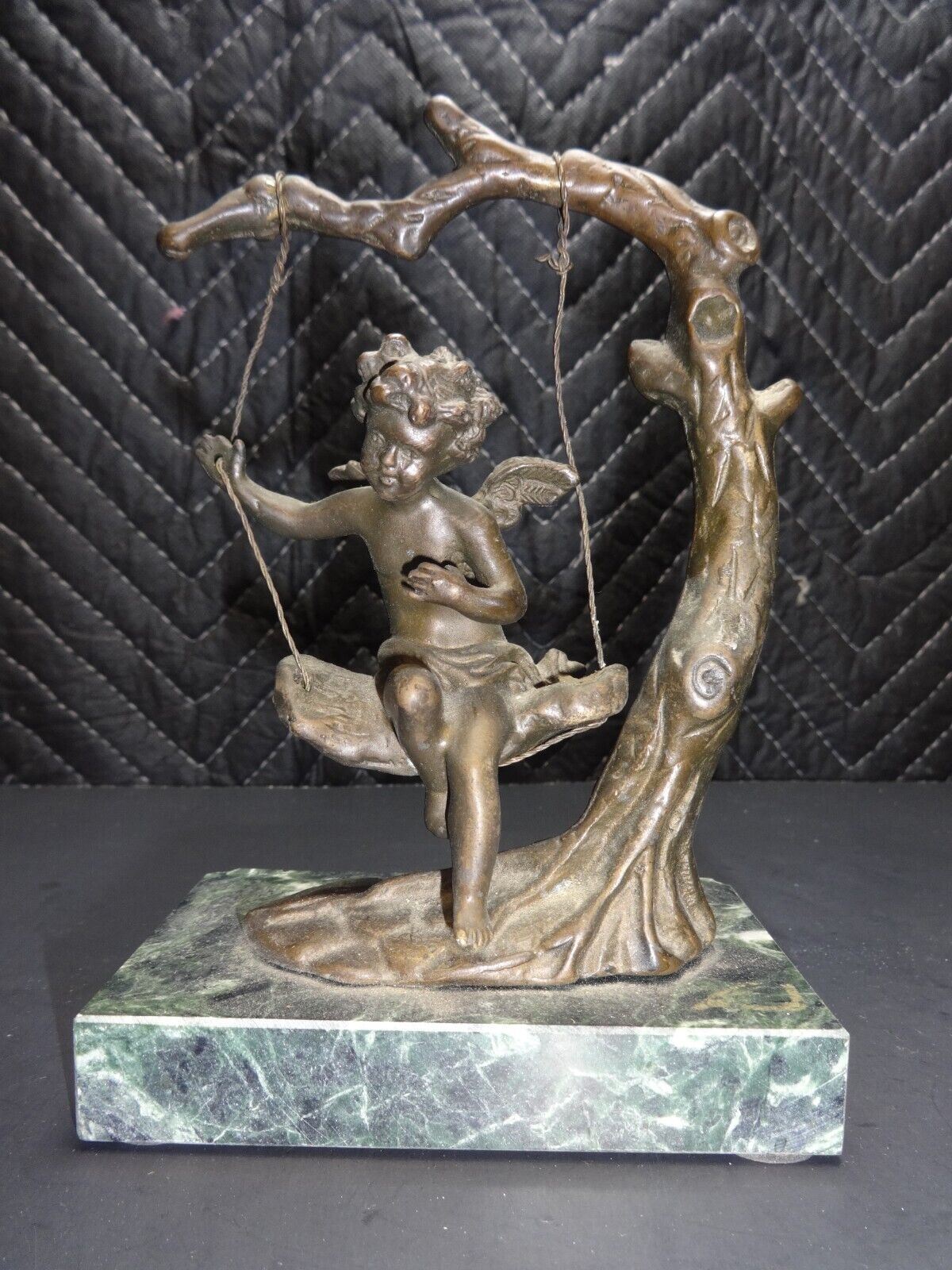 Auguste Moreau Art Nouveau Bronze Cherub Fairy On Swing Sculpture Andrea Sadek