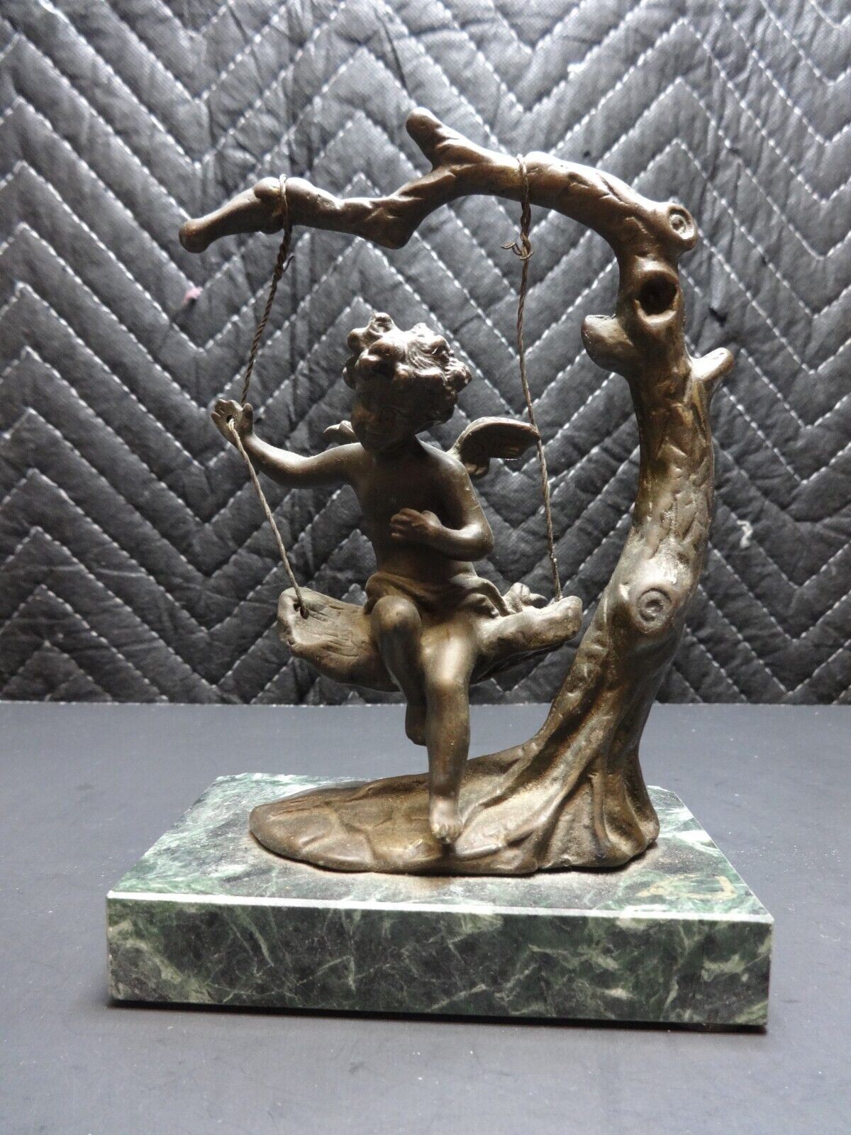 Auguste Moreau Art Nouveau Bronze Cherub Fairy On Swing Sculpture Andrea Sadek