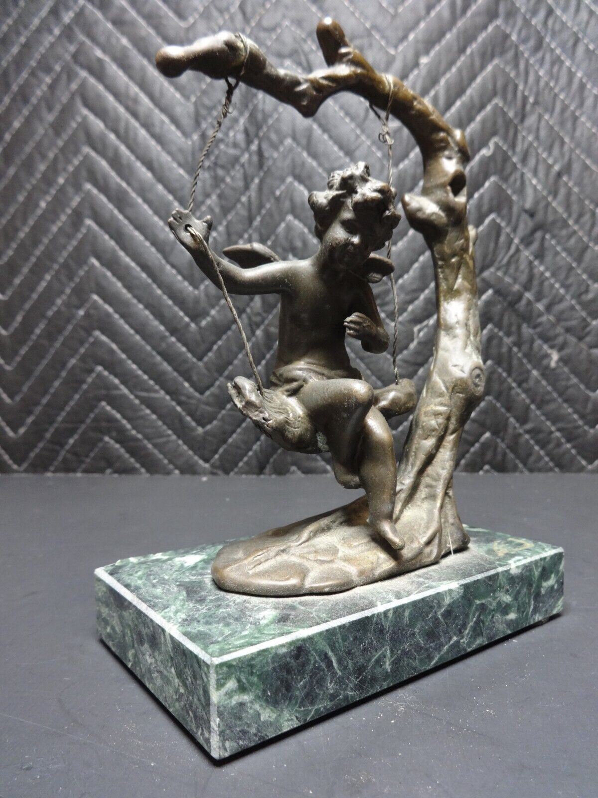 Auguste Moreau Art Nouveau Bronze Cherub Fairy On Swing Sculpture Andrea Sadek