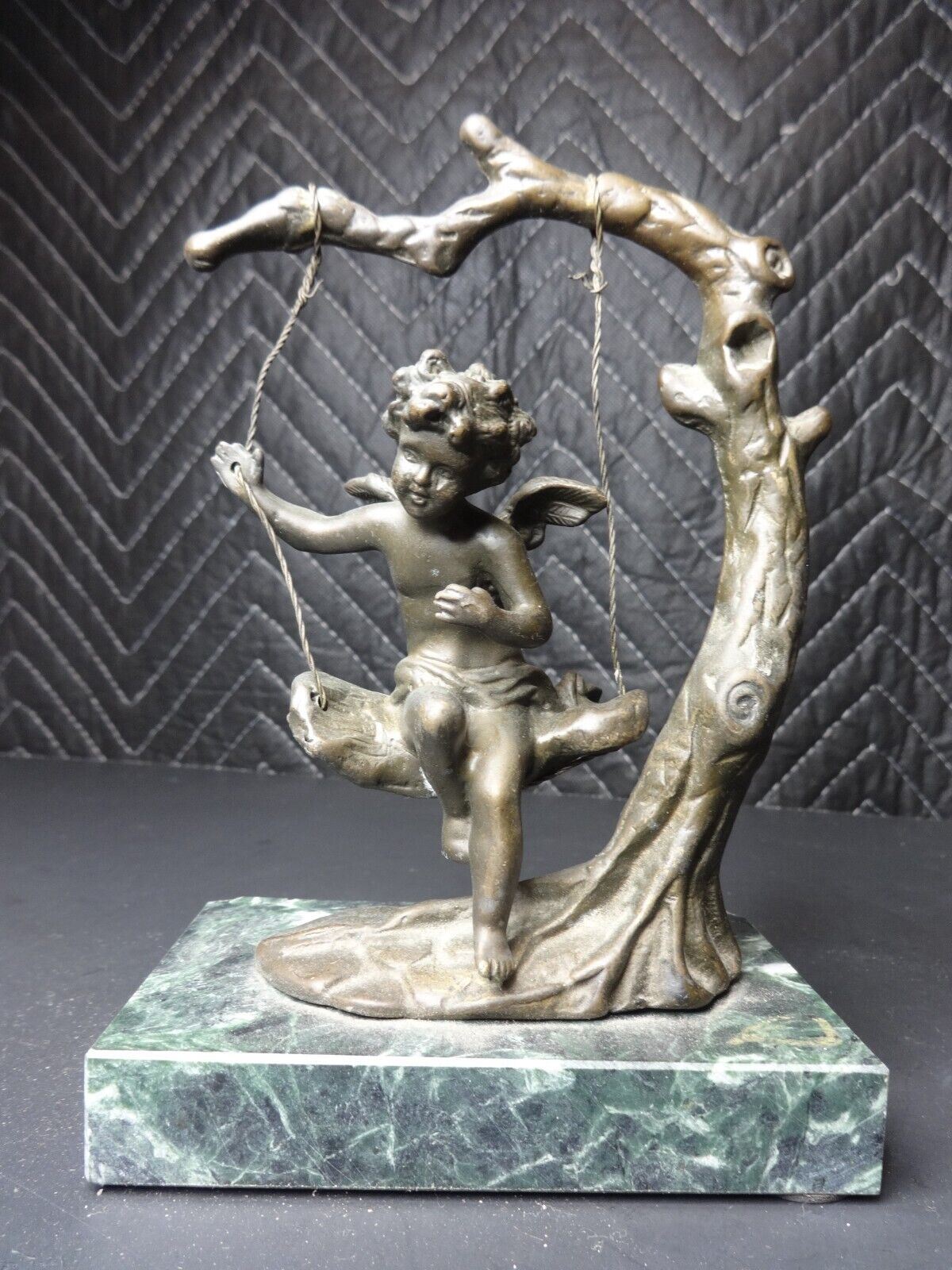 Auguste Moreau Art Nouveau Bronze Cherub Fairy On Swing Sculpture Andrea Sadek