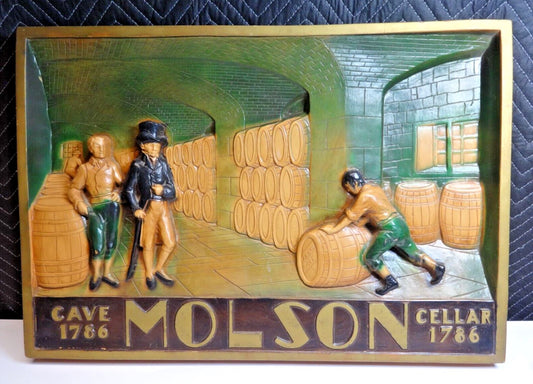 Vintage MOLSON BEER CAVE CELLAR Advertising Sign Plaque 3D Foam Canada Bar