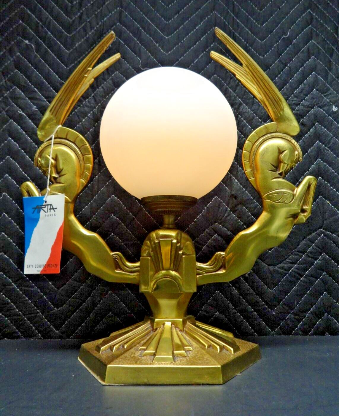 Art Deco Bronze Eagle w/ Pegasus Wings around Globe Accent Lamp - ARTA Paris