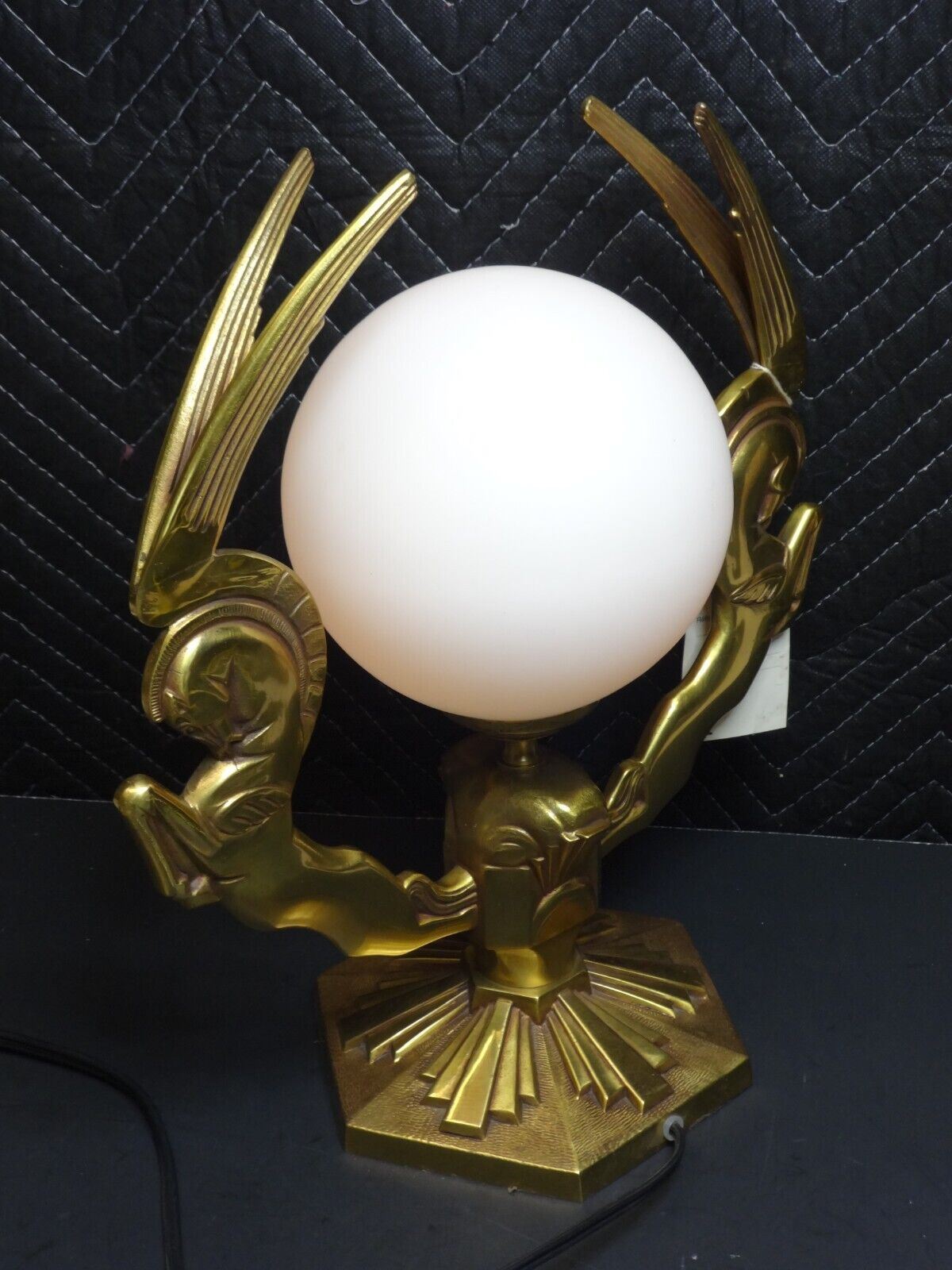 Art Deco Bronze Eagle w/ Pegasus Wings around Globe Accent Lamp - ARTA Paris