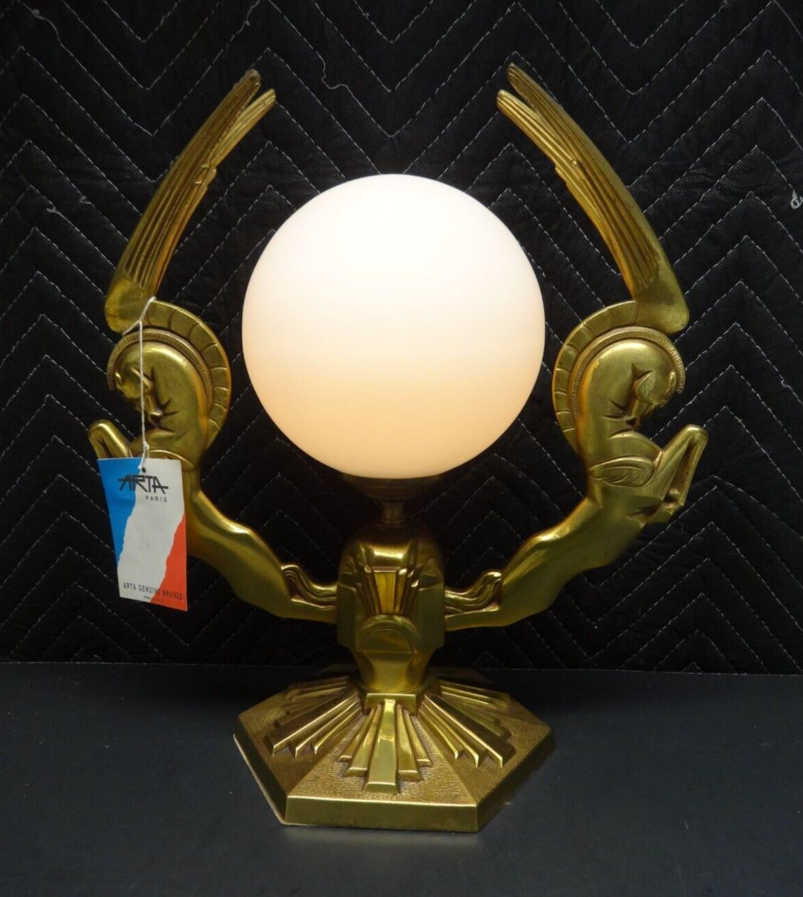 Art Deco Bronze Eagle w/ Pegasus Wings around Globe Accent Lamp - ARTA Paris