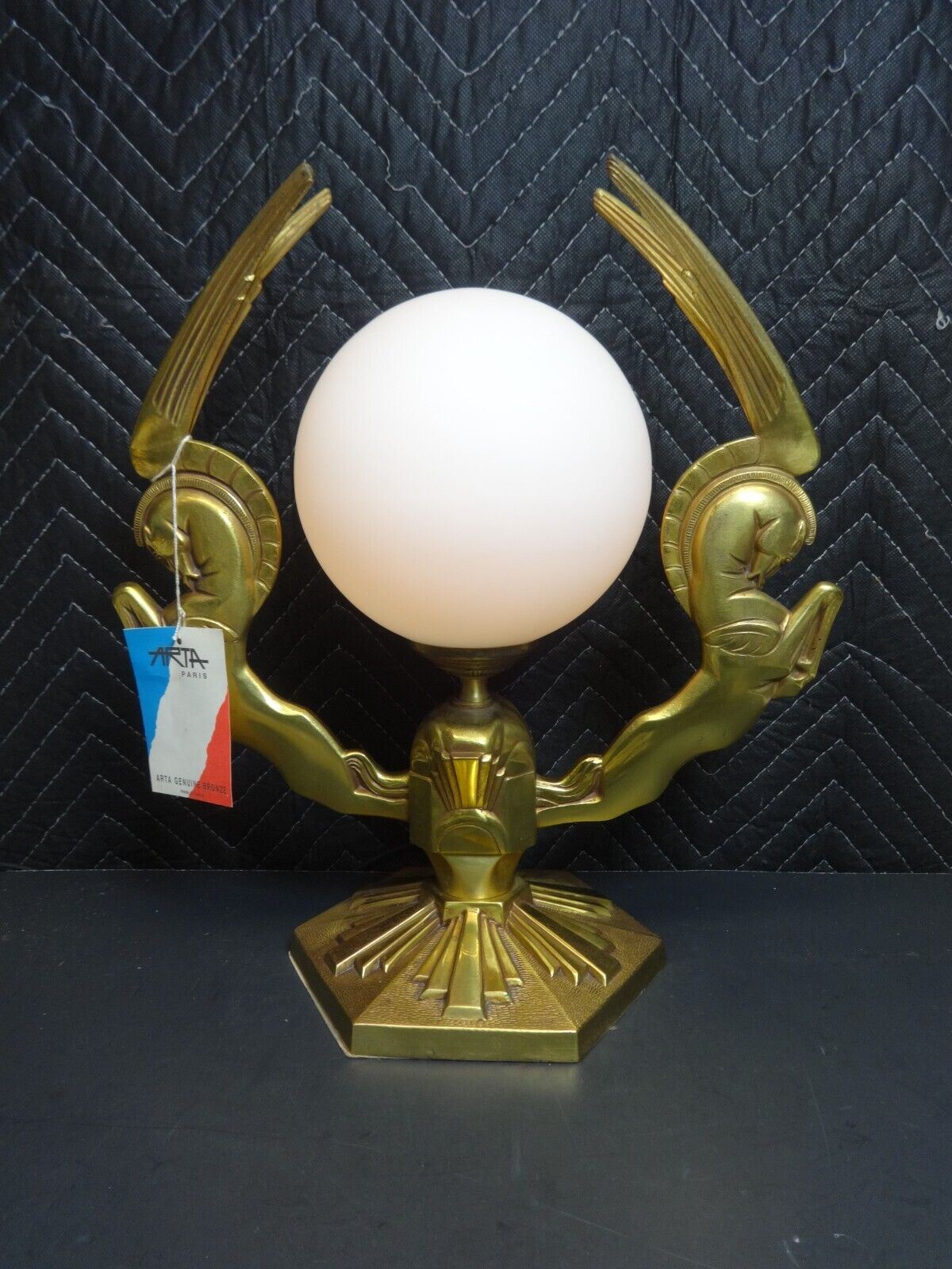 Art Deco Bronze Eagle w/ Pegasus Wings around Globe Accent Lamp - ARTA Paris