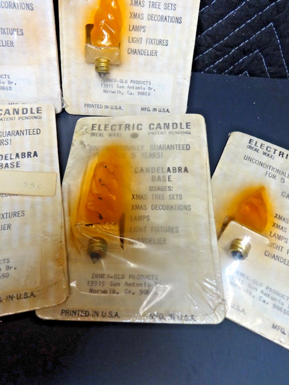 6x RARE NOS Inner-Glo Wax Candle Electric Light Bulbs Christmas C7 1960's