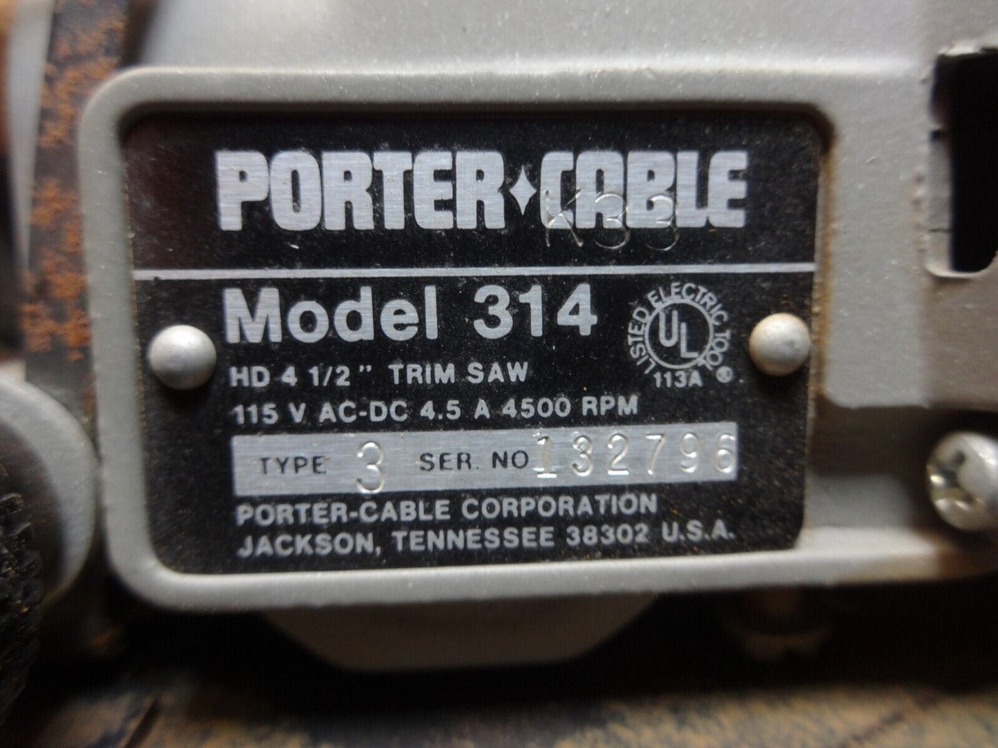 PORTER CABLE MODEL 314 HD 4 1/2" WORM GEAR TRIM SAW - Type 3