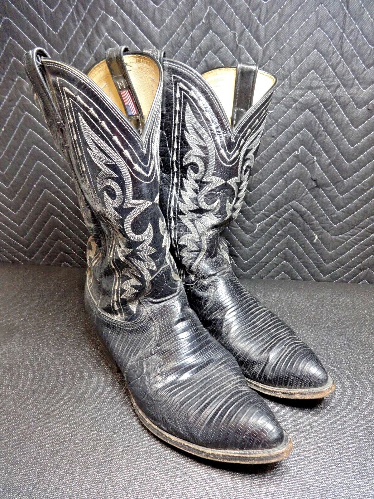 Dan Post Mens Cowboy Boots Black Teju Lizard 16830 Leather Sz. 11 EW Western USA