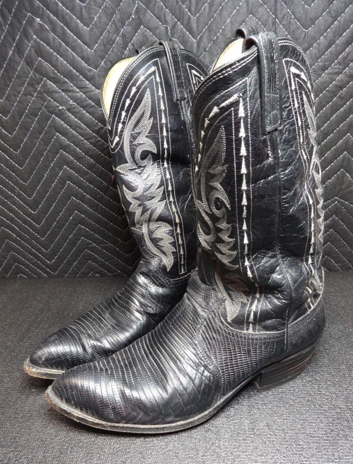 Dan Post Mens Cowboy Boots Black Teju Lizard 16830 Leather Sz. 11 EW Western USA