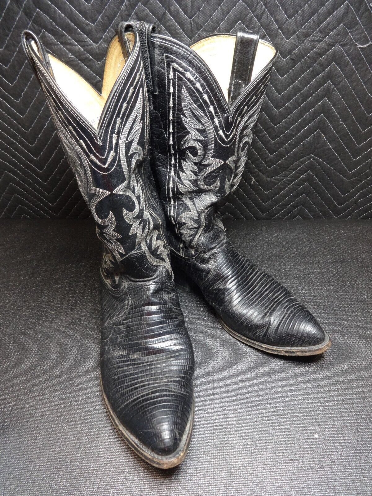 Dan Post Mens Cowboy Boots Black Teju Lizard 16830 Leather Sz. 11 EW Western USA