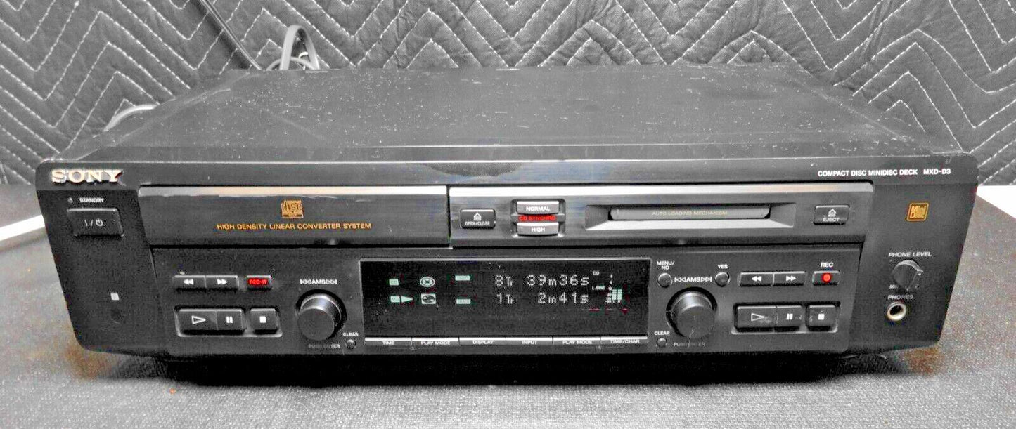 Serviced - Sony MXD-D3 MD/CD Minidisc CD Combo Deck Player Recorder, No Remote