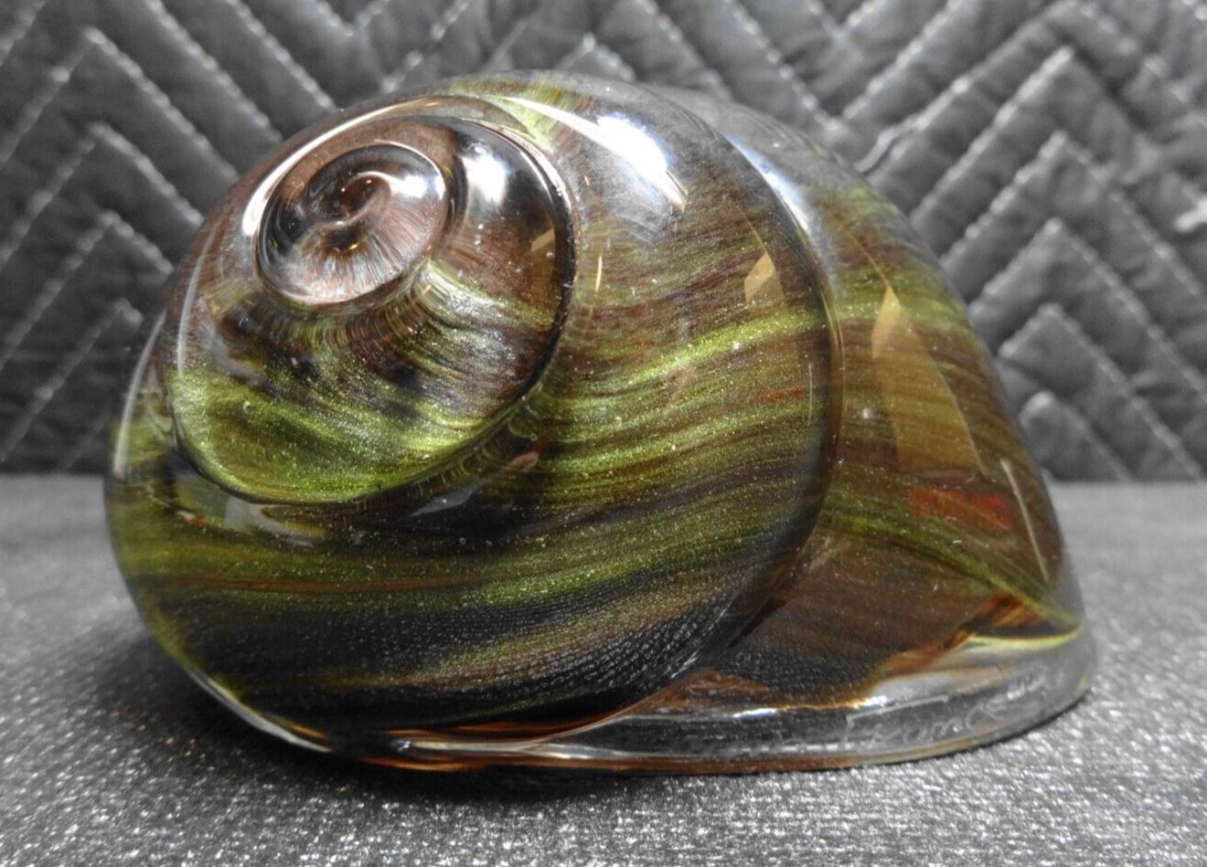 Daum France Green Glass Snail Shell Paperweight 4.5" - Signed