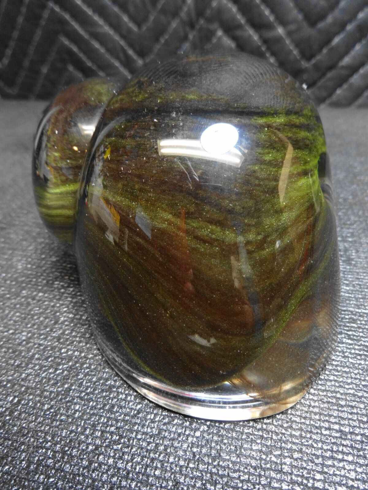 Daum France Green Glass Snail Shell Paperweight 4.5" - Signed