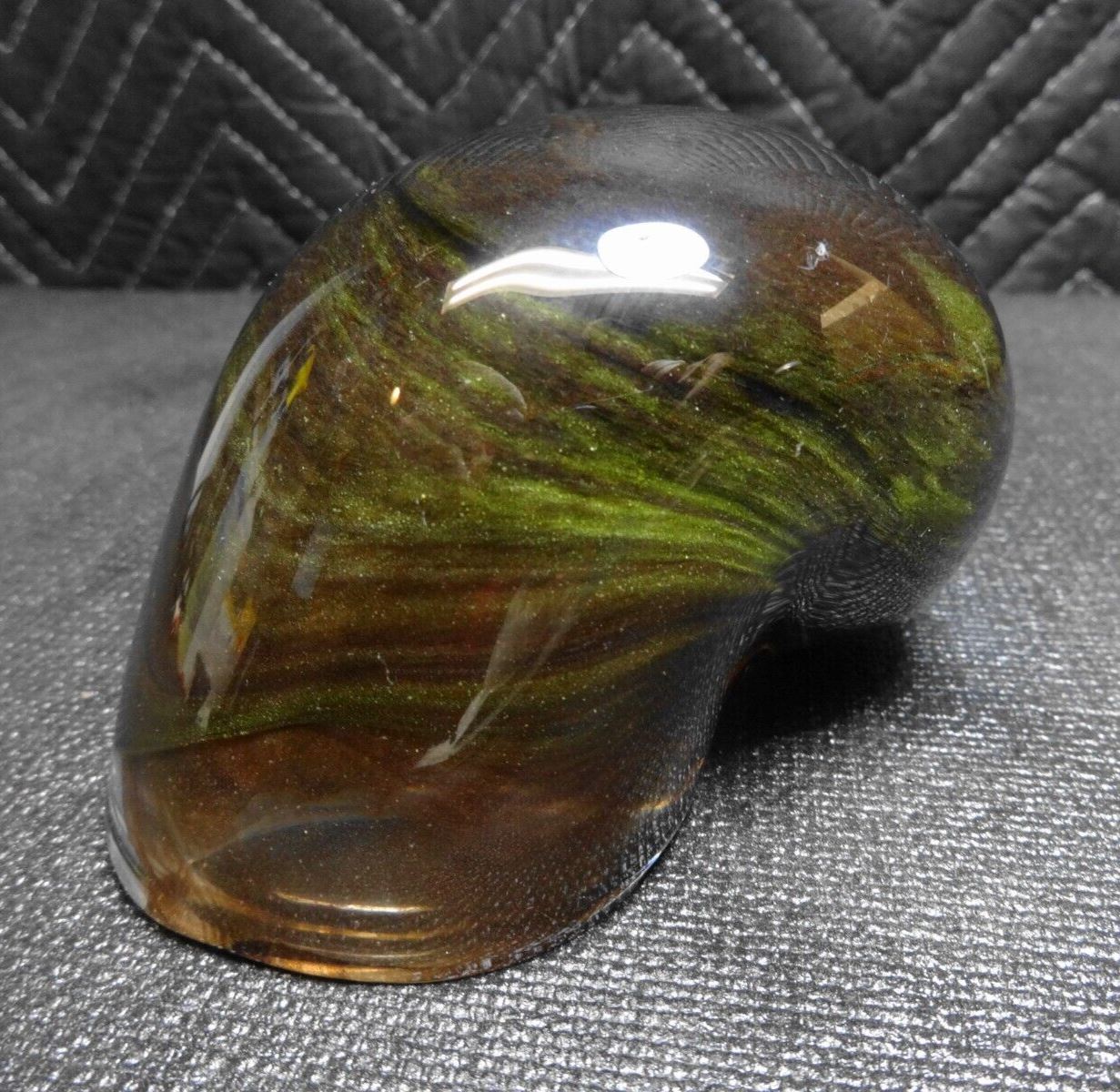 Daum France Green Glass Snail Shell Paperweight 4.5" - Signed