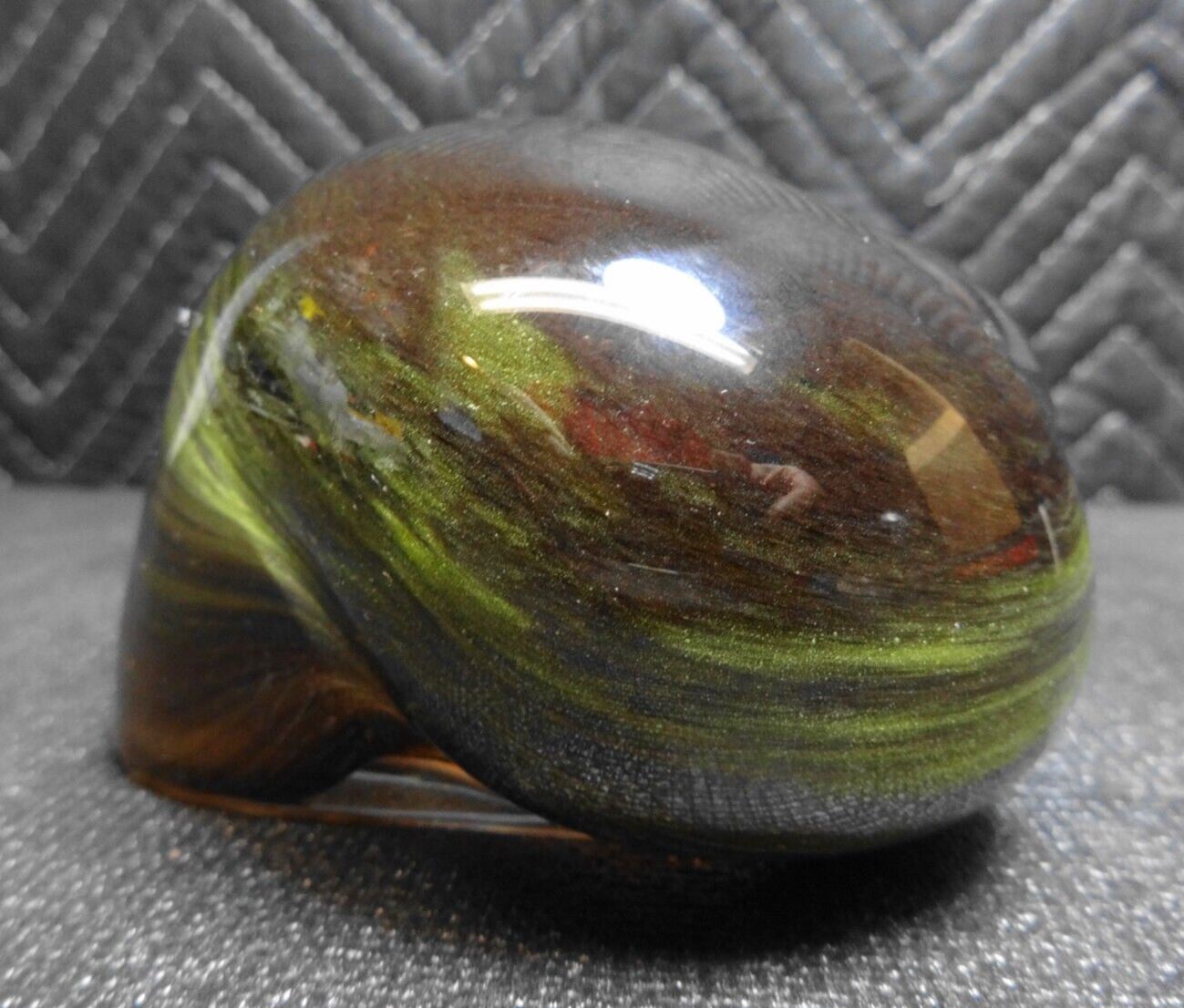 Daum France Green Glass Snail Shell Paperweight 4.5" - Signed