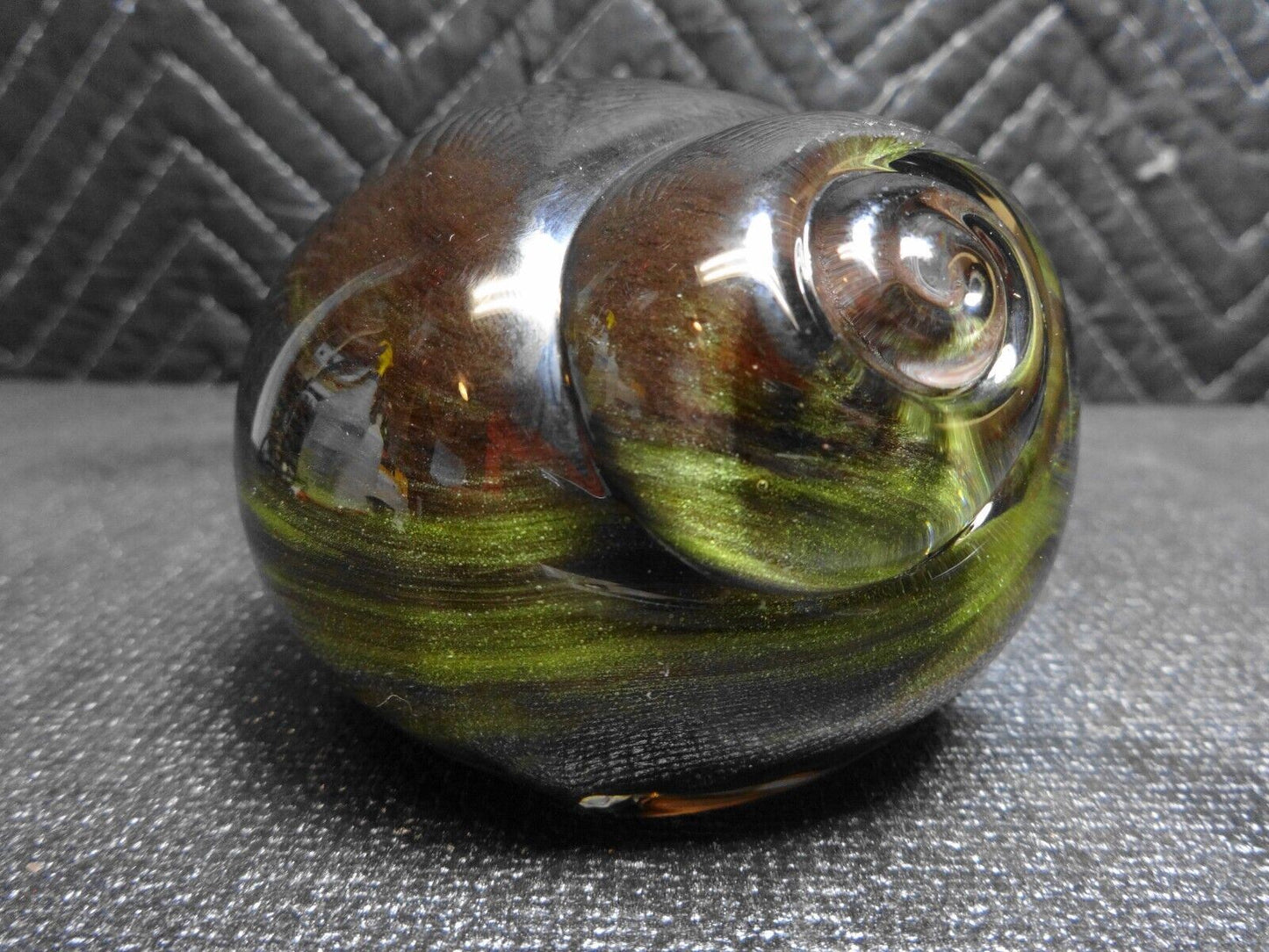 Daum France Green Glass Snail Shell Paperweight 4.5" - Signed