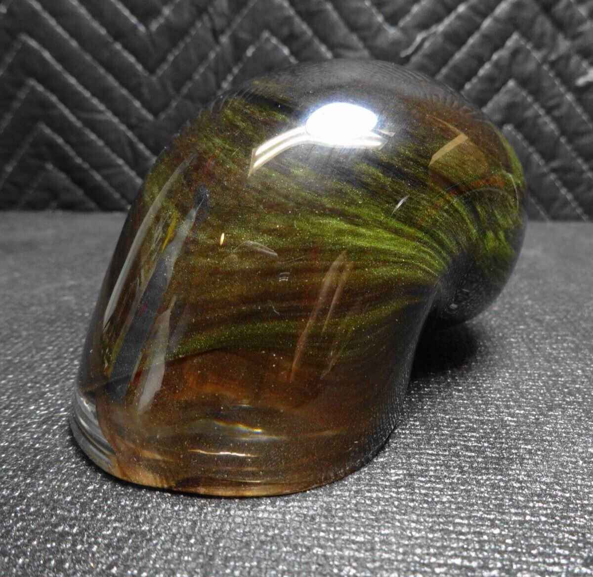 Daum France Green Glass Snail Shell Paperweight 4.5" - Signed