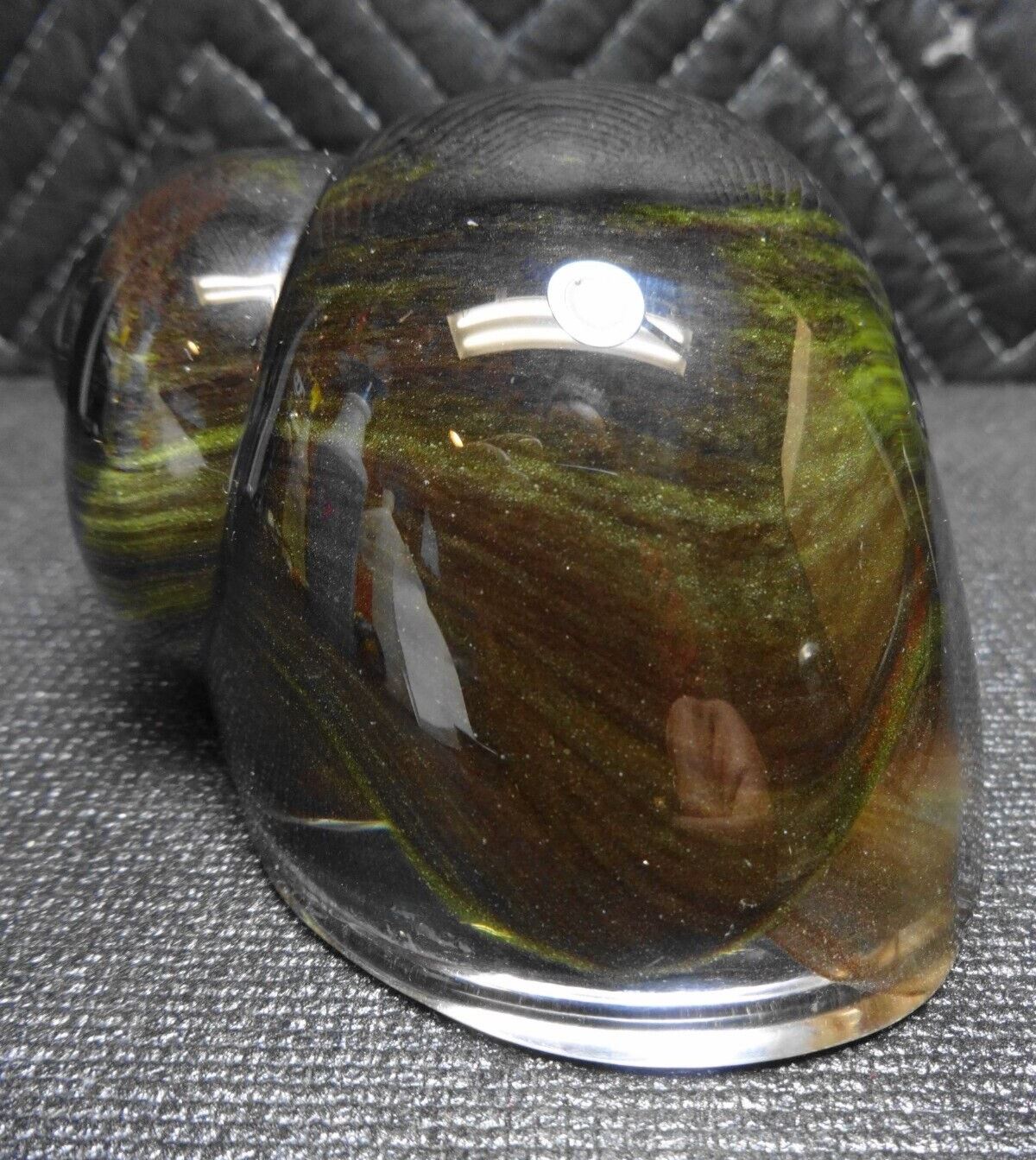 Daum France Green Glass Snail Shell Paperweight 4.5" - Signed