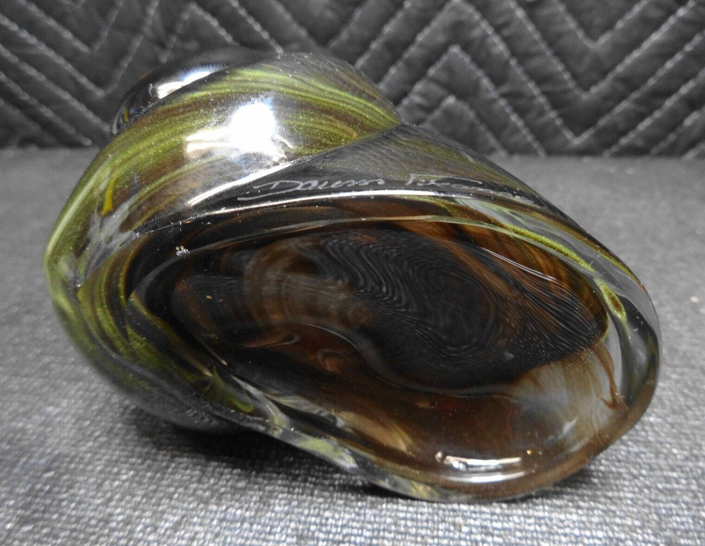 Daum France Green Glass Snail Shell Paperweight 4.5" - Signed