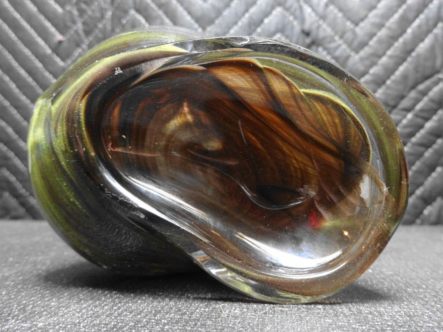 Daum France Green Glass Snail Shell Paperweight 4.5" - Signed