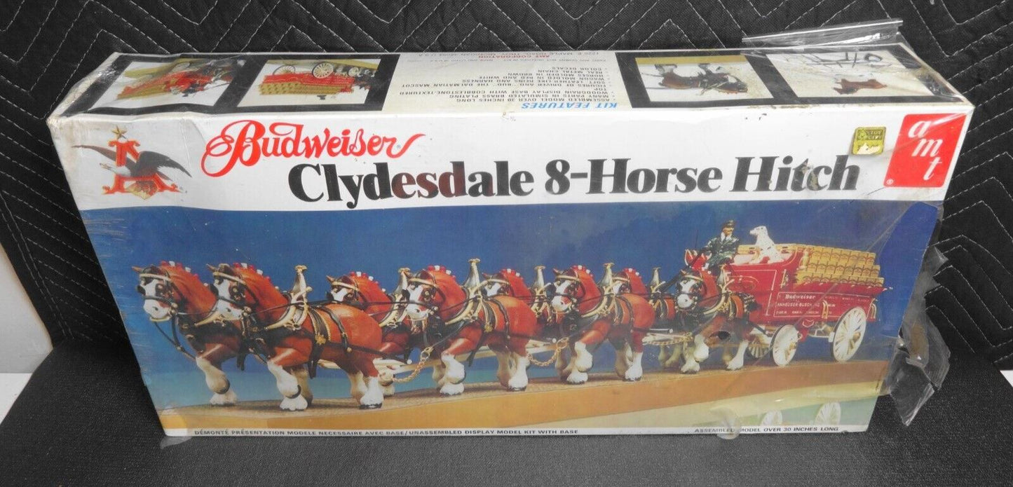 NOS Vintage AMT Budweiser Clydesdale 8 Horse Hitch Model Kit 7702 1/20 Scale