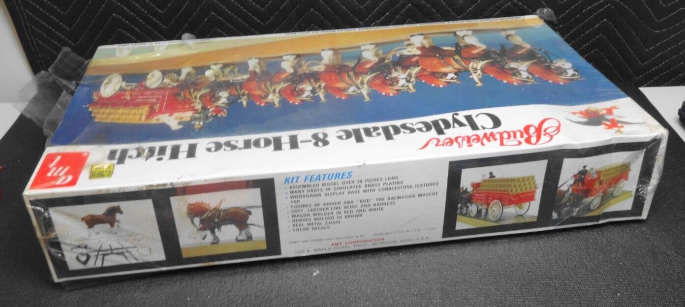 NOS Vintage AMT Budweiser Clydesdale 8 Horse Hitch Model Kit 7702 1/20 Scale