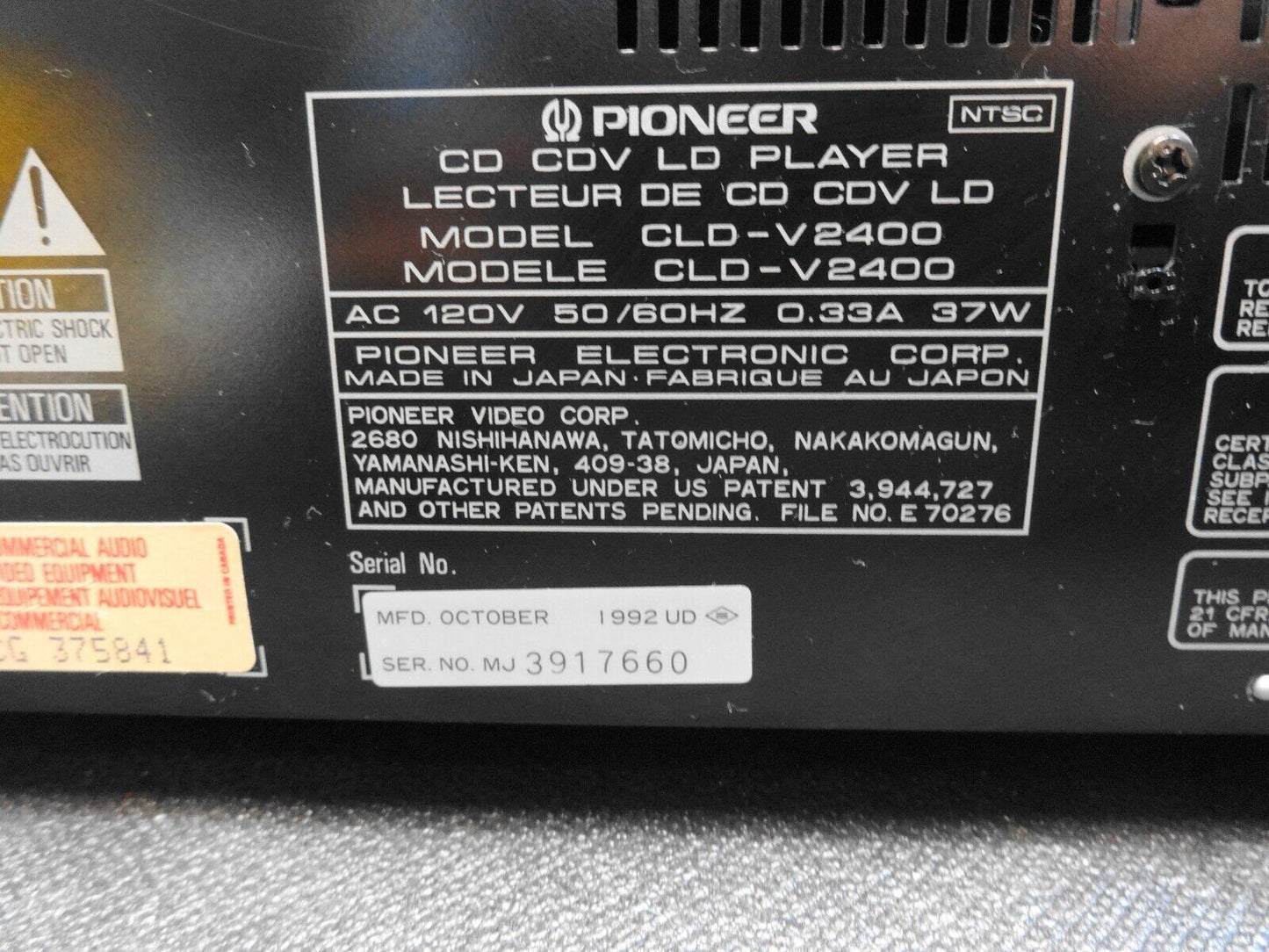 Pioneer CLD-V2400 LD Laserdisc Player - SERVICED