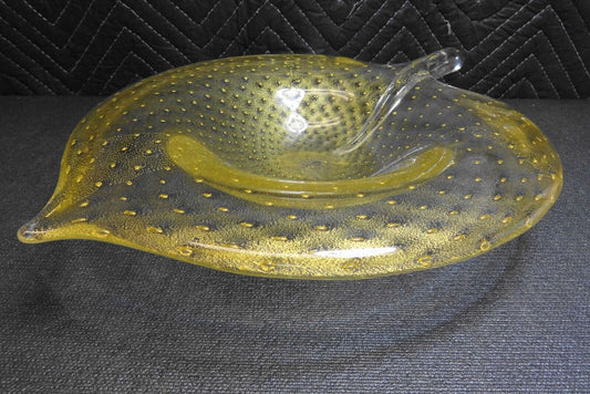 VINTAGE MURANO STUDIO GLASS GOLD STRINGRAY CENTERPIECE BOWL - Signed