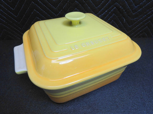 Le Creuset Orange/Yellow Deep Square Casserole Baking Dish Lid 3 qt quart