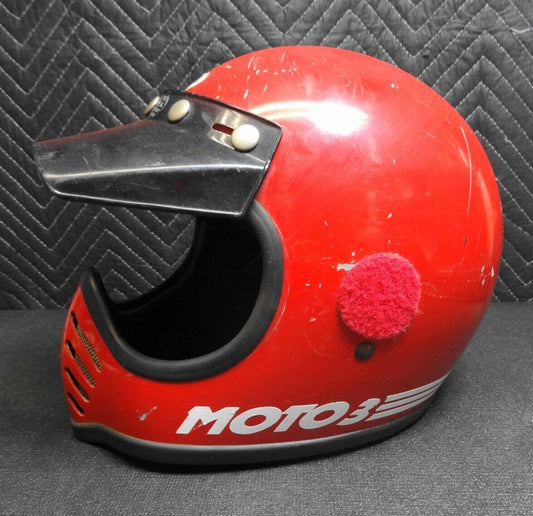 Vintage 1975 Bell Moto Star 3 Helmet in Red w/ Visor - Size 7-1/4