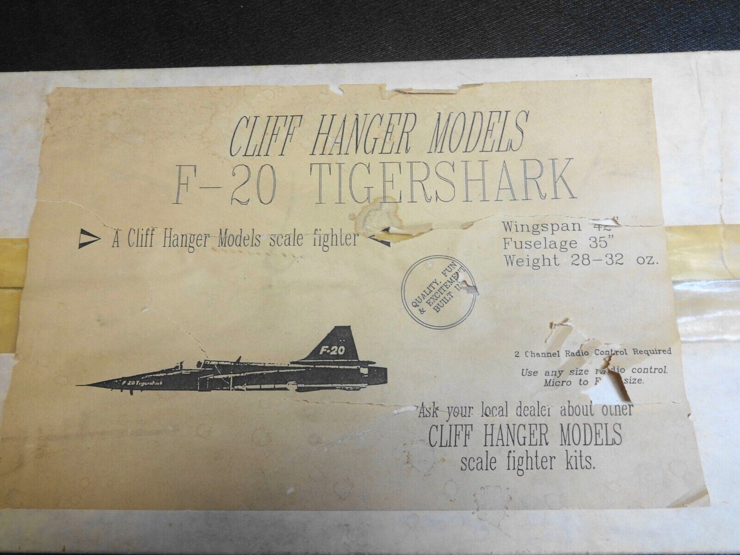 RARE F-20 Tigershark Scale RC Fighter by Cliff Hanger Models - 42" Wingspan NOS