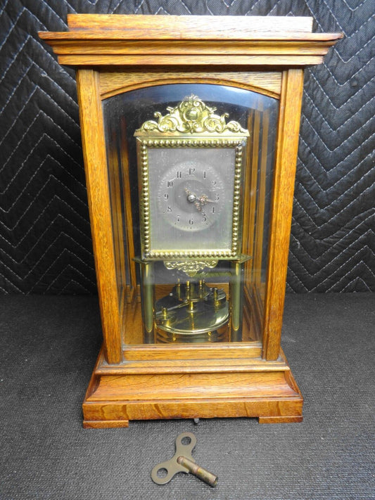 RARE WOOD CASE GUSTAV BECKER ANNIVERSARY CLOCK TORSION PENDULUM CLEAN & WORKING