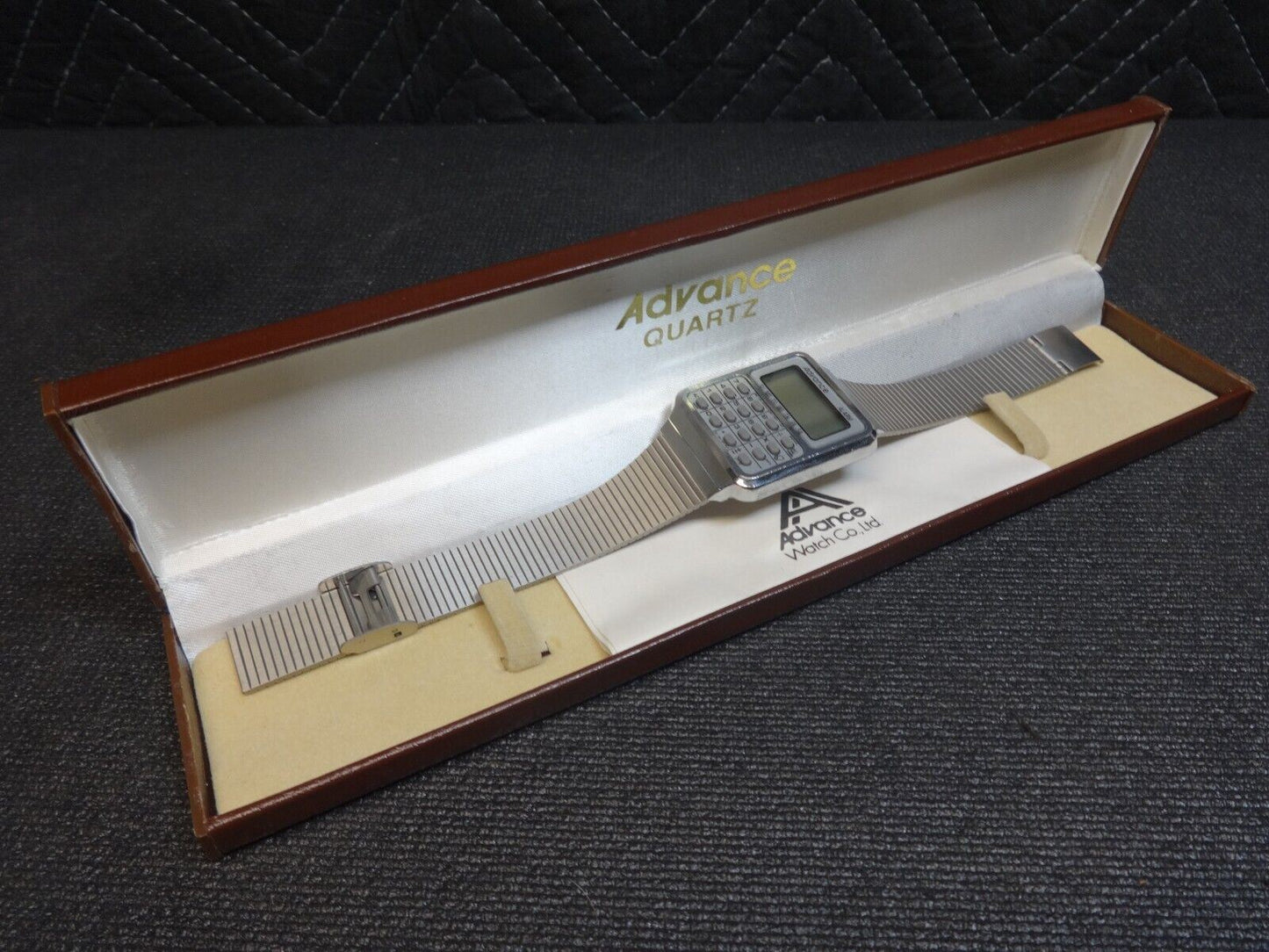 Vintage 1980s ADVANCE Mens Calculator Quartz Watch in original Box with Paper