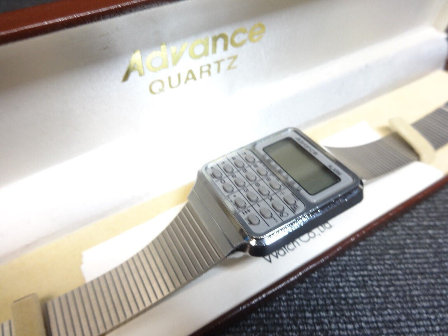 Vintage 1980s ADVANCE Mens Calculator Quartz Watch in original Box with Paper