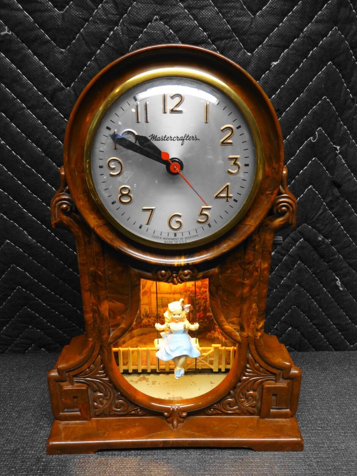 Vintage electric shops 1950' mastercrafters clock girl on swing