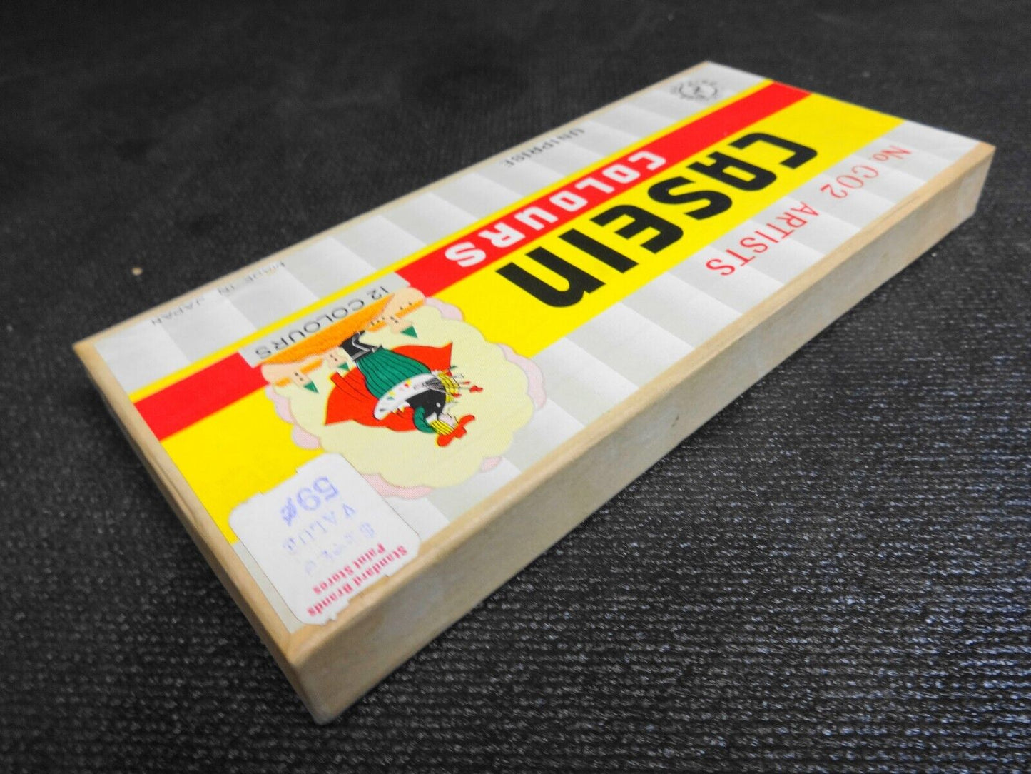 Vintage SHISEIDO Casein Colours 12 Colors in Original Woodened Box 1959 Uniprise