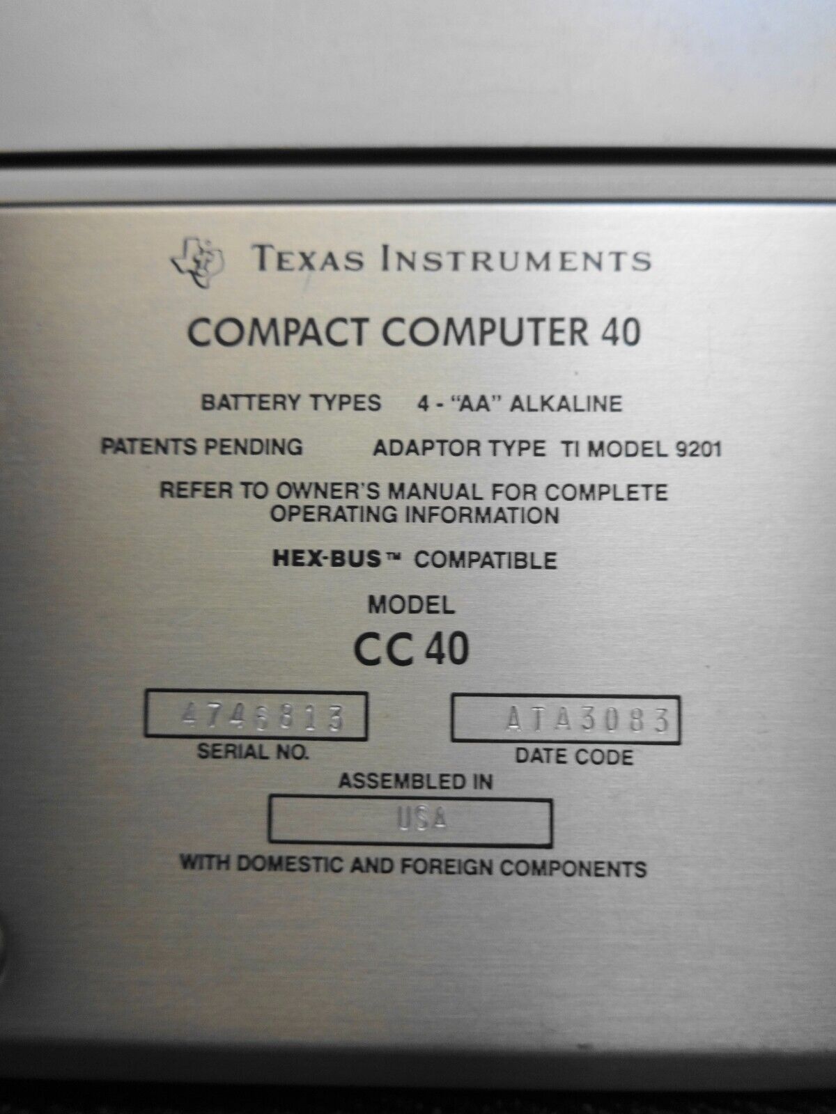 Texas Instruments TI COMPACT COMPUTER 40 w/ Original Manual - CC-40 CC40 WORKING