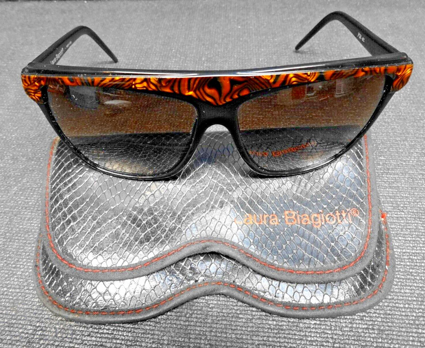 Vintage 80s Laura Biagiotti Tortoise Mosaic Oversized Sunglasses P24 62L w/ Case