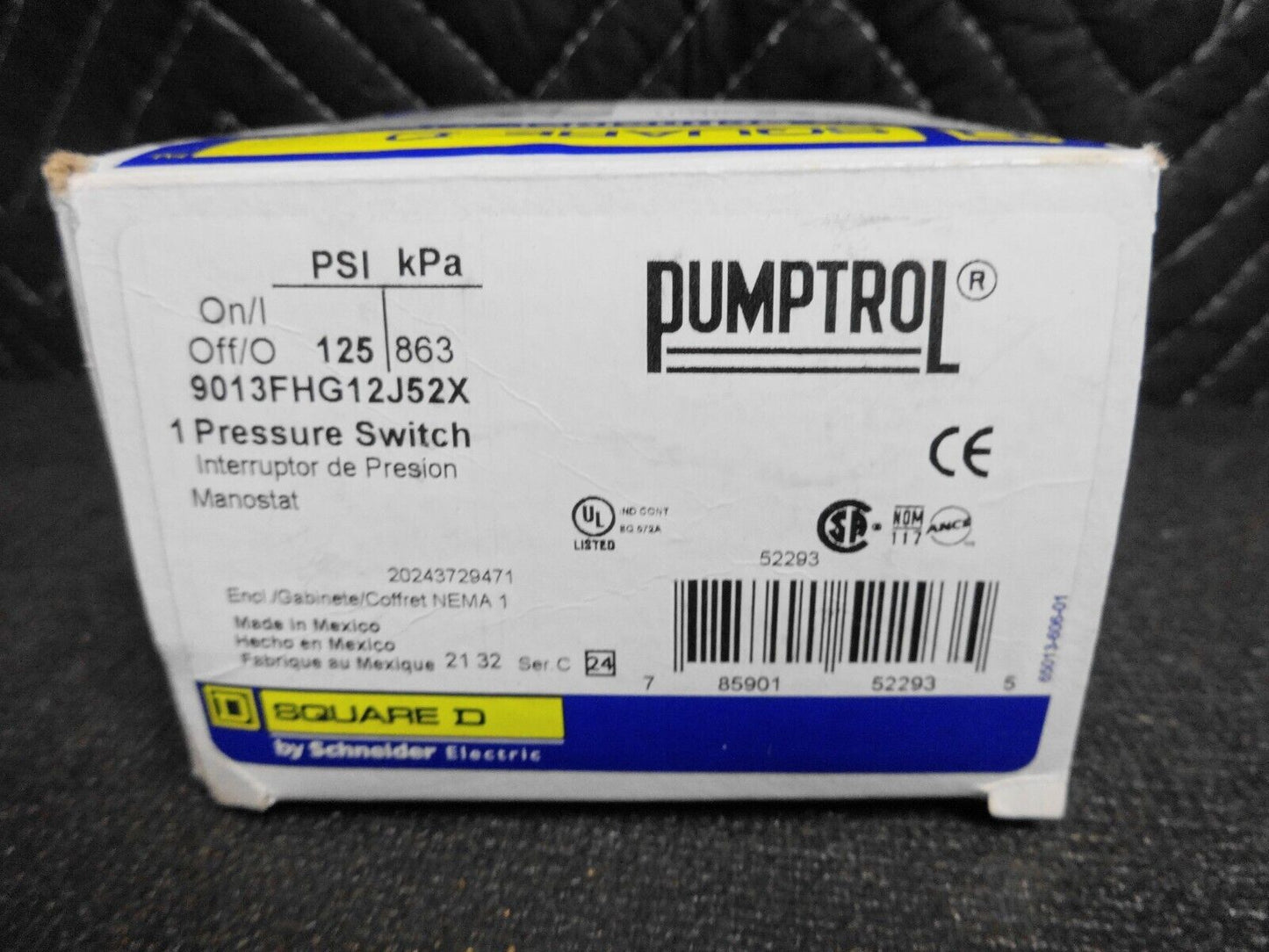 Square D Pressure Switch 1/4” FNPS Port 95/125 PSI 1 Phase 9013FHG12J52X