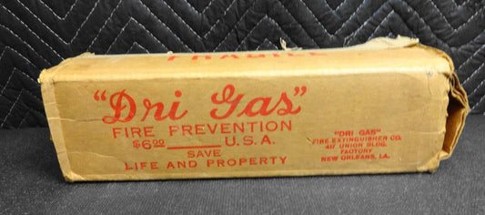 Antique F5 DRI-GAS 1920'S GLASS FIRE EXTINGUISHER & Original Box New Orleans, LA