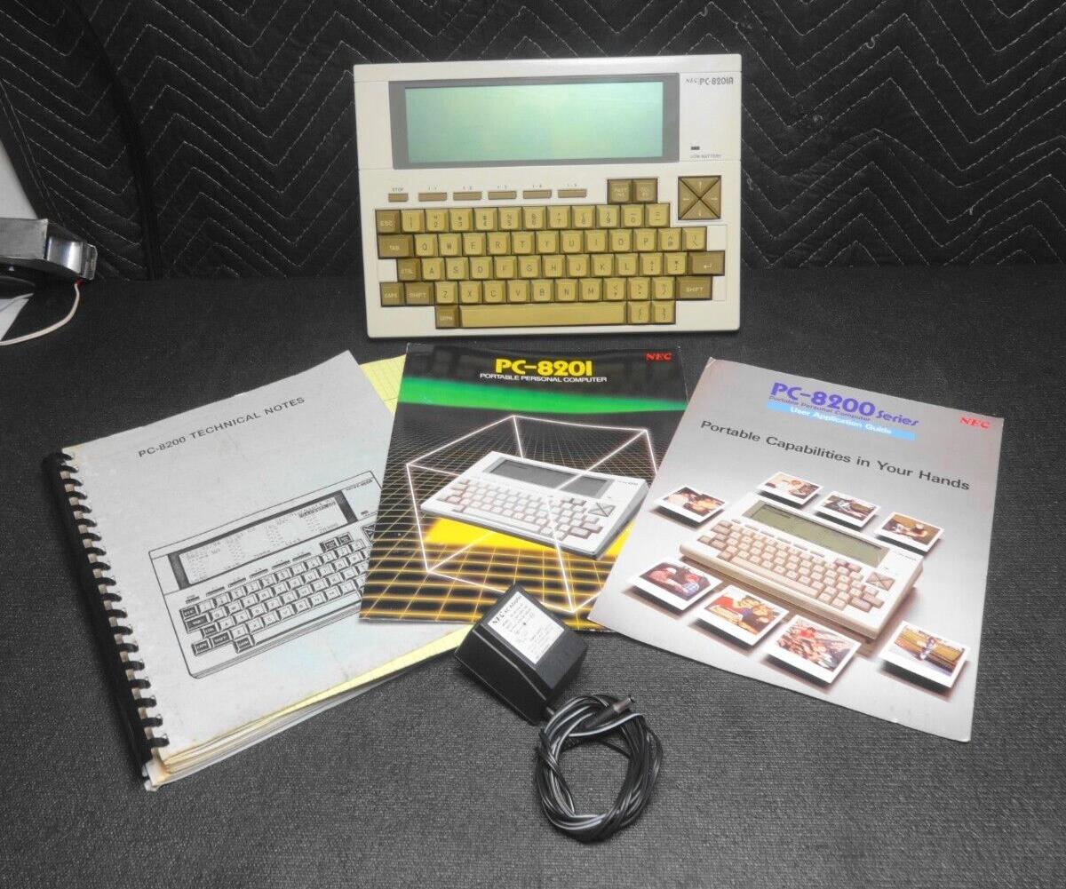 Vintage 1983 NEC PC-8201A Portable Computer w/ Manual, Brochure, Guide & Power