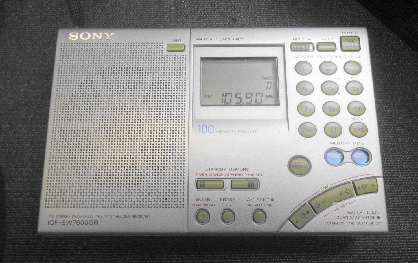 SONY ICF-SW7600GR FM Stereo/SW/MW/LW PLL Synthesized Receiver Radio, Sliver