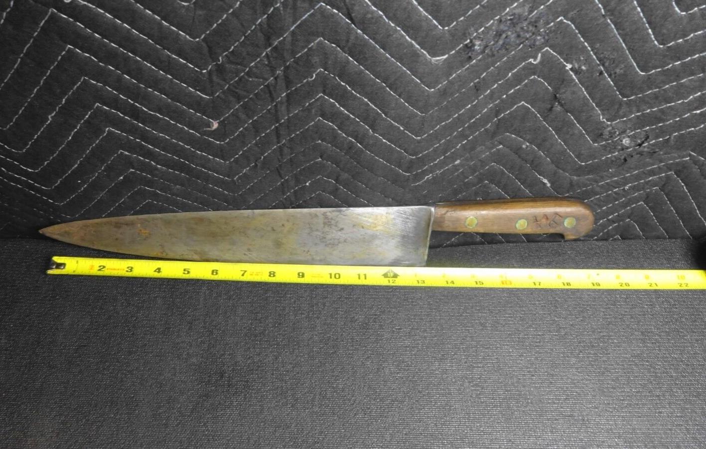 Vintage Chef Butcher Kitchen Knife Carbon Steel 13 1/2” Blade - 19” Overall