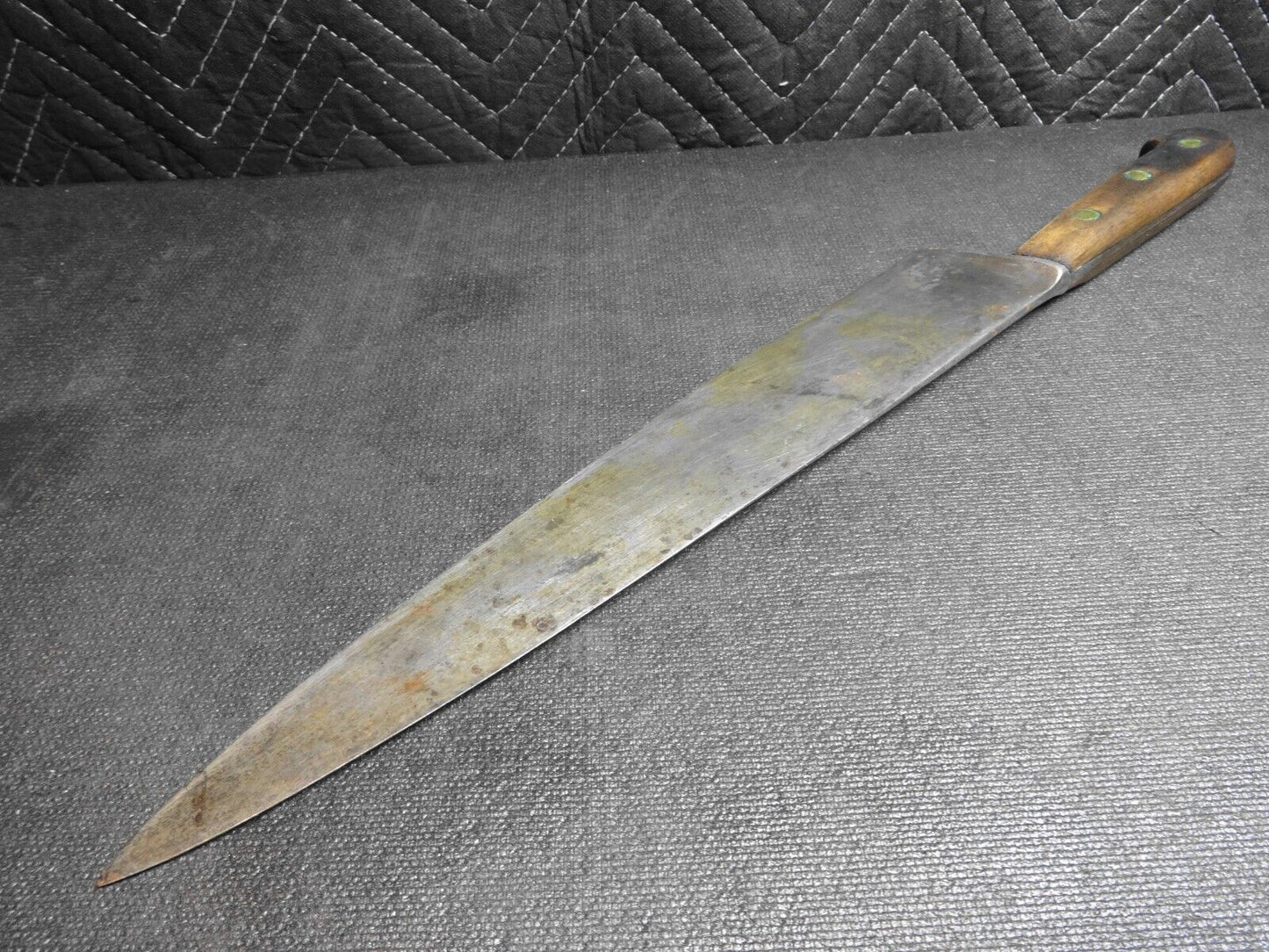 Vintage Chef Butcher Kitchen Knife Carbon Steel 13 1/2” Blade - 19” Overall