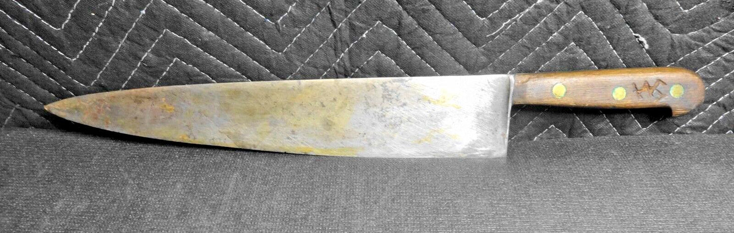 Vintage Chef Butcher Kitchen Knife Carbon Steel 13 1/2” Blade - 19” Overall