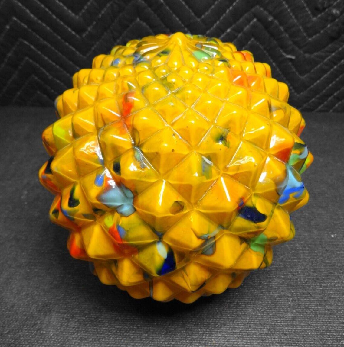 ART DECO END OF DAY CZECH LIGHT GLASS GLOBE 6.5" - SPIKES PINEAPPLE