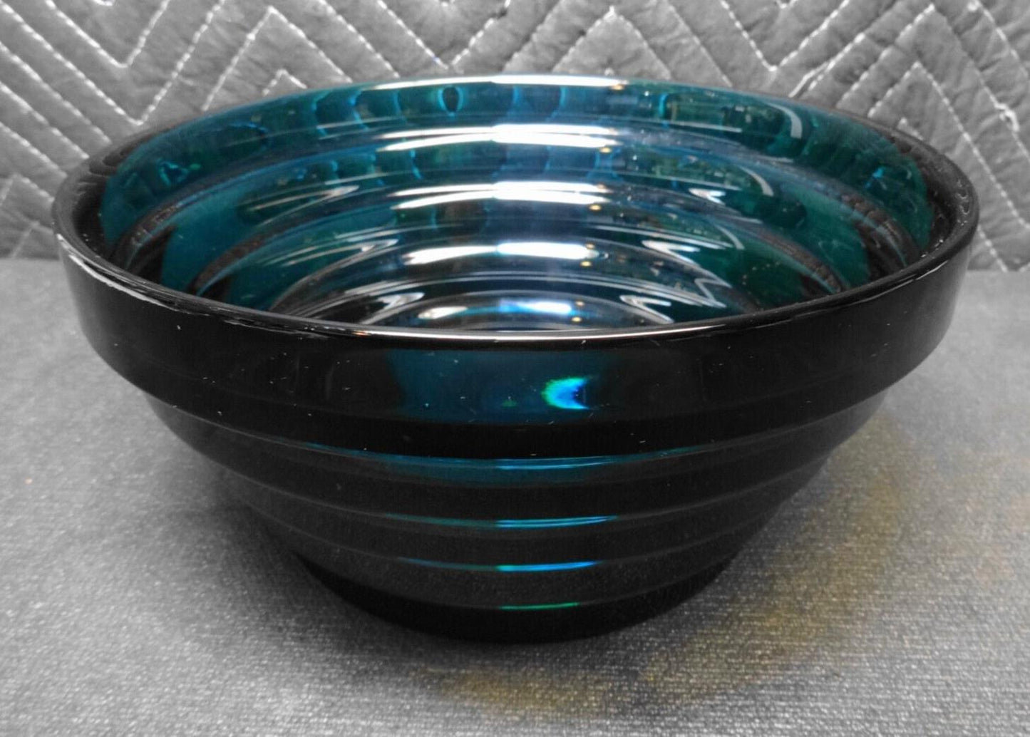 1930's French Art Deco Molded Crystal Bowl - Blue / Cobalt - Sky Scraper